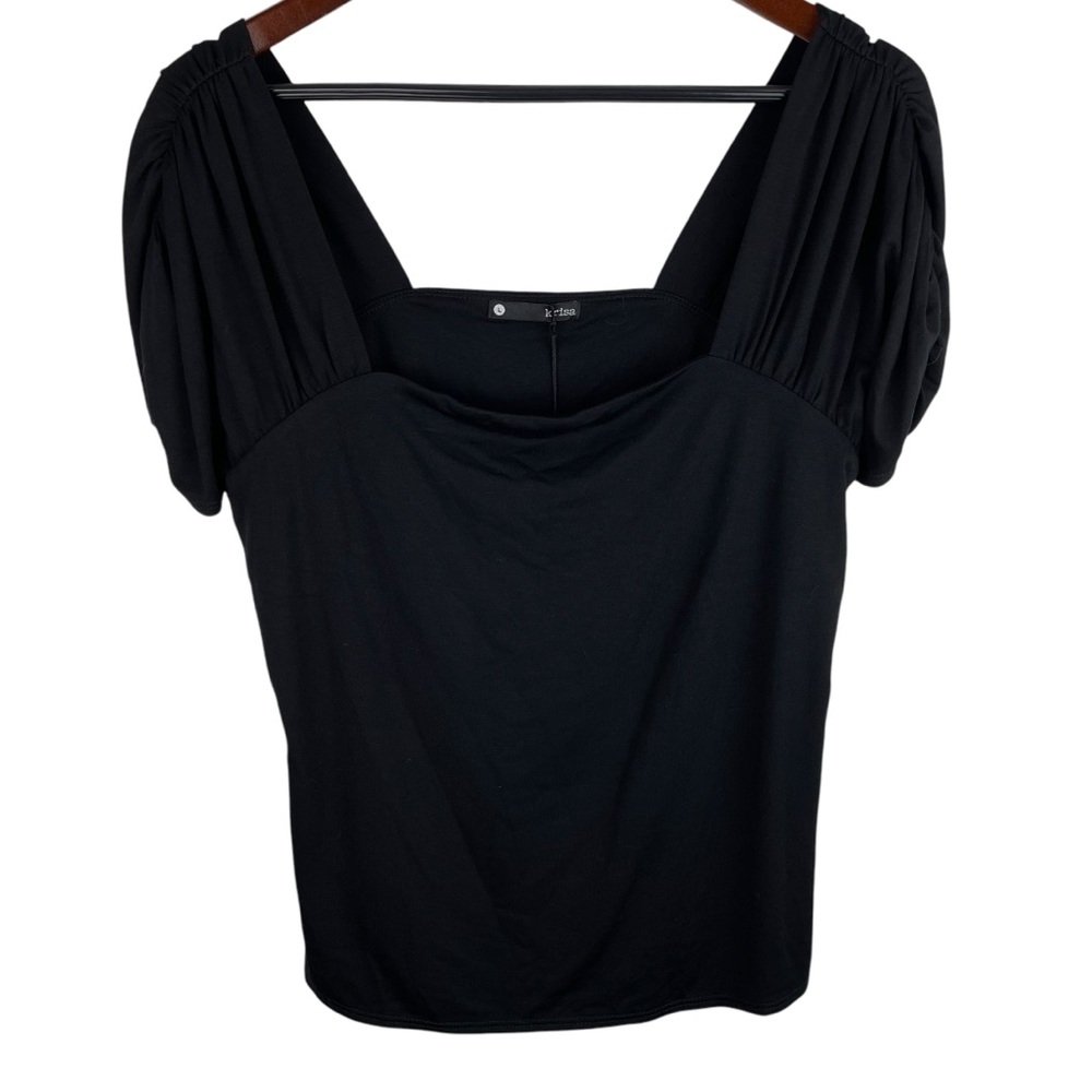 Krisa | Black Square Neck Crop Cap Sleeve Top New